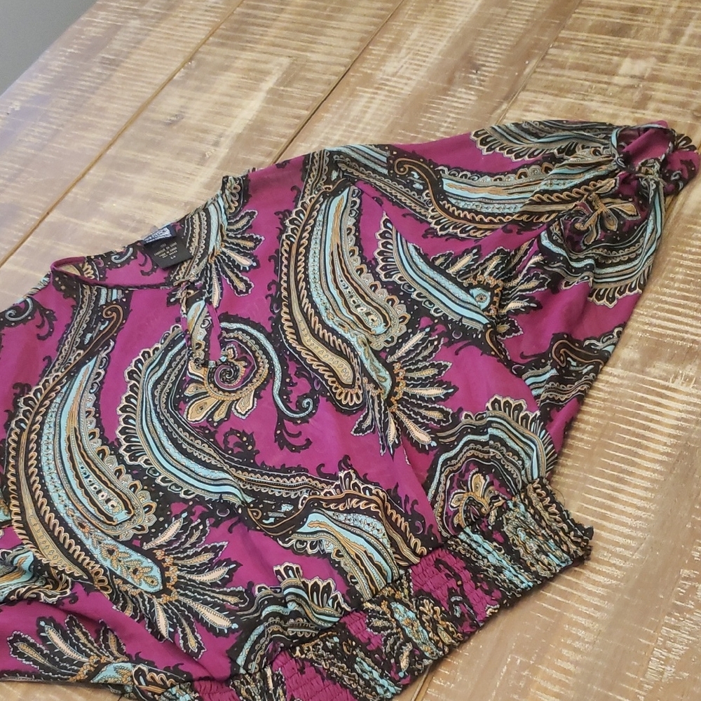 Paisley Print Blouse in Purple and Teal